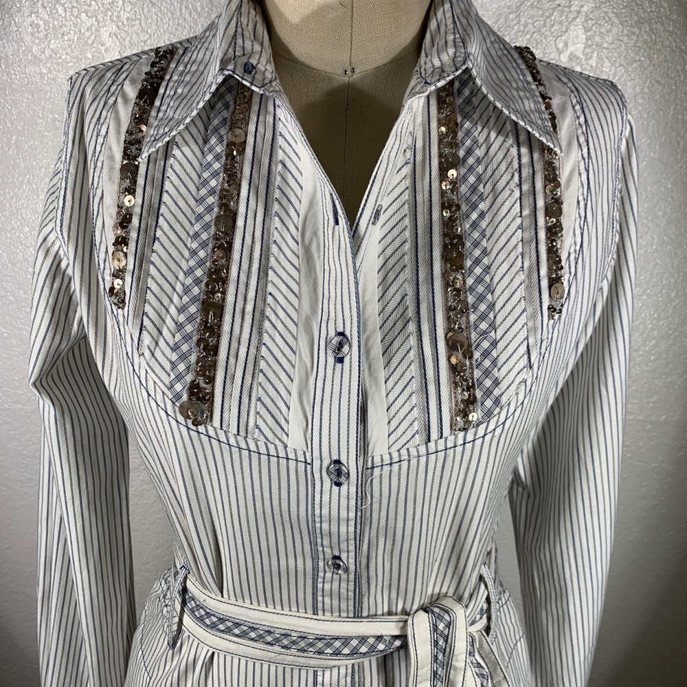 3J Workshop by Johnny Was Pinstripe Tuxedo Dutch Dress S NWT - Picture 2 of 9